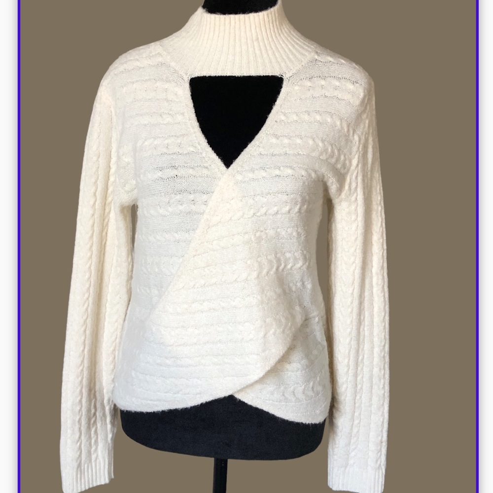 Cross Front sweater by Pink Rose, Soft Knit, Size Large, Ivory